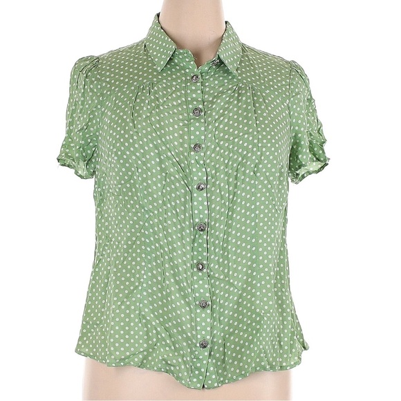 Collectif Polka Dot Blouse, Sage, Size UK 18/US 14, NWT - Picture 2 of 4